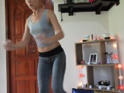 Preview 2 of SWEATY Hot Body Girl Workout And Riding Dildo Till Orgasm