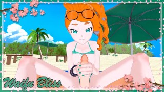 Sonia sucking dick on the beach, swallows cum.