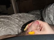 Preview 2 of His little cock gets a long yellow nails handjob with cumblast to the lens *cum eruption*
