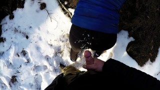 Polish teenage girl wants to suck me on a winter walk, ending up on her black jeans