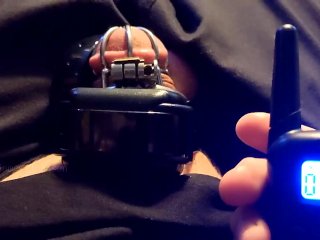 Sub uses a Shock Collar on his Dick while in Chastity