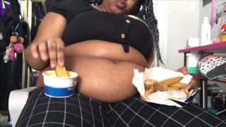 Untidy BBW Feedee With Potato Stuffing And Cheese