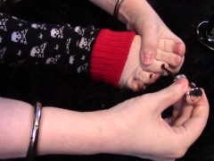 Red Vinyl Kitty Paints Her Toenails While Wearing Skull Legwarmers Preview