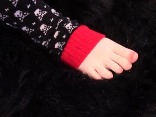 Red Vinyl Kitty Paints Her Toenails While Wearing Skull Legwarmers
