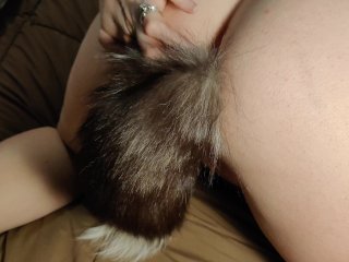 Blonde short thick hotwife_uses tail but plug and fingers while_masterbating and dancing