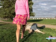 Preview 5 of Public Golf Cours PIss Video Thanking Twitter Followers with Spread Legs and Dripping Pussy