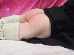 Horny Femboy in the Bed lifts a Skirt, Spanking his Ass Intensely until it Turning Red