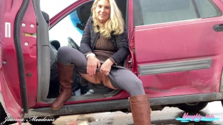 Hot blonde milf take a public piss for her fans and followers