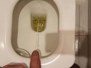 Piss in the toilet and jerk out my dick.