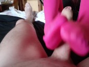 Preview 3 of Laura XXX model 2021 footjob and handjob on pink nylon until he cums