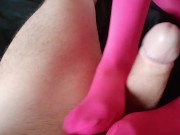 Preview 5 of Laura XXX model 2021 footjob and handjob on pink nylon until he cums