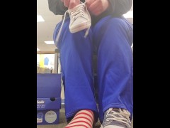 Shoe Shopping Voyer Shoe Trip-Foot Worship Sneaker Fetish Big Beautiful feet w/red nail polish pov