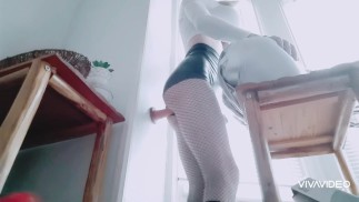 Dirty Leather Shemale SLUT Clover Shea Plays with Her Big Shiny Silicone Ass  