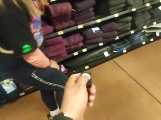trying remote control vibrator in public and showing my buttocks in the supermarket for the first ti