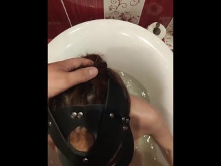 Masked Brunette Gags On Cock In The_Bathroom, Doggystyle And_Cumshot
