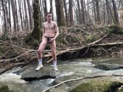 Preview 1 of 19 year old Jesse Gold jerks off and cums in a river then almost gets caught