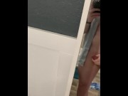 Jerking off in the mirror then covering it with cum