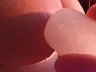 Beautiful Erotica!Playing with My Big Titties Nipples_with An Ice_Cube at Sunset.