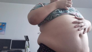 Quick bbw beer chug (belly play with bloated belly)