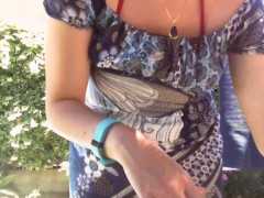 Nicoletta sunbathes in a public garden wearing a big dirty diaper