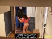 Preview 5 of The girl shows her cute nice ass to the food delivery guy