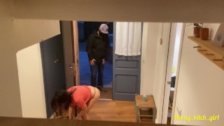 The Girl Displays Her Adorable Nice Ass To The Food Delivery Man