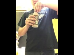 Pig chugs milk and oil