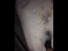 Melting the snow on this chilly night with a golden stream next to the hot tub. Spring is in the air