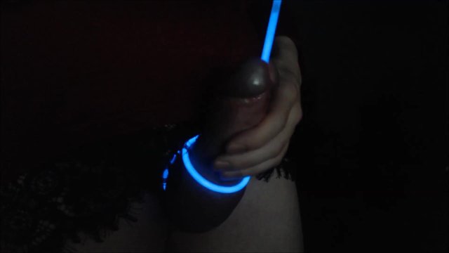 Raver Femboy Stuffs Glowstick in Penis