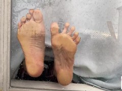 Feet Soles against window on a relaxing rainy day foot fetish - glimpseofme