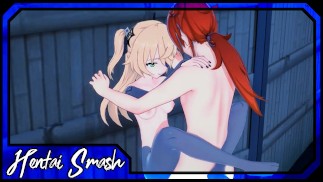 Fischl titty трахает Dulic, трахает об стену - Genshin Impact Hentai.
