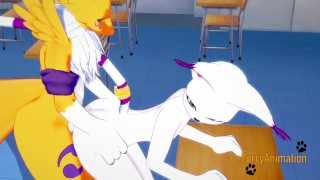 Digimon Yaoi - Renamon e Gatomon fanno sesso duro