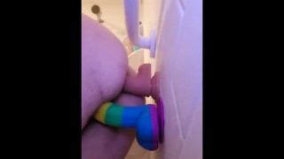 In The Shower BBW Submissively Fucks Herself In The Ass And Pussy While Performing DP Painal With Two Dildos