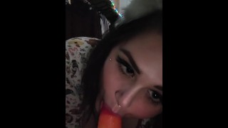 BBW submissive Neko girl xxkittens Pov blowjob with nipple clamps & collar being a good pet cumslut