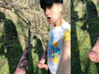 Twink and his shadow on a sunny day - Outdoor jerk off - thick cock