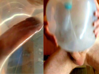 Guy made a MASTURBATOR out of CONDOM and Cums Powerfully