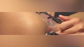 Lightskin Ebony Masturbates in Sexy Open G String  