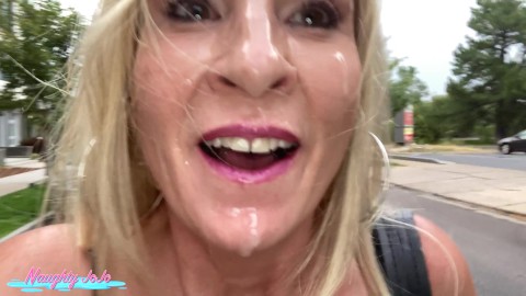 Cum walk two cumshots 2 loads Joanna Meadows NaughtyJoJo milf public city street cum walk