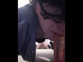hot crossdresser deepthroaths a dildo :*