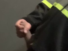 Construction worker caught jerking in elevator