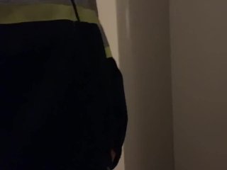 Construction worker caught jerking in elevator
