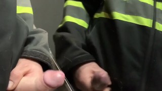 Construction worker caught jerking in elevator