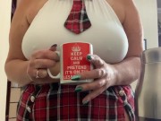 Preview 2 of Big Tit Mature in School uniform fantasises about fucking while making coffee