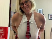 Preview 5 of Big Tit Mature in School uniform fantasises about fucking while making coffee