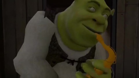 Shrek zijn mond geneukt door een saxofoon
