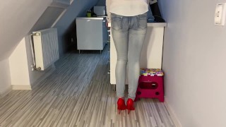Desperate Pee in Jeans in Kitchen next He Pee on My Ass Tits and in Mouth