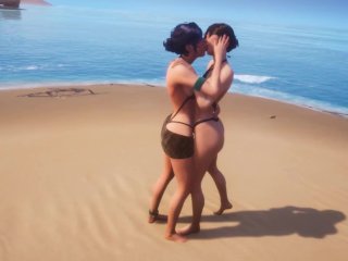 lesbian kissing, butt, kissing, big tits