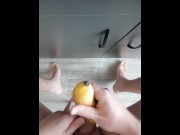 Preview 1 of Guy solo fucks banana and cums on the floor