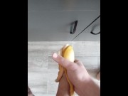 Preview 6 of Guy solo fucks banana and cums on the floor