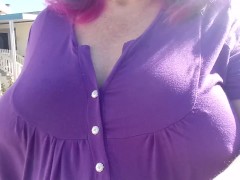 Big natural titties Walking braless 1